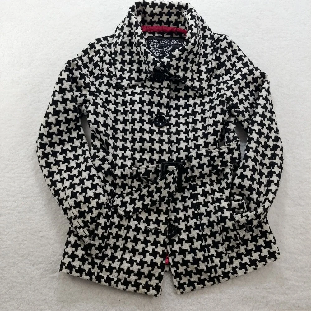 Jane Norman Women's Jacket White & Black Size Large Belted Lined Button‎